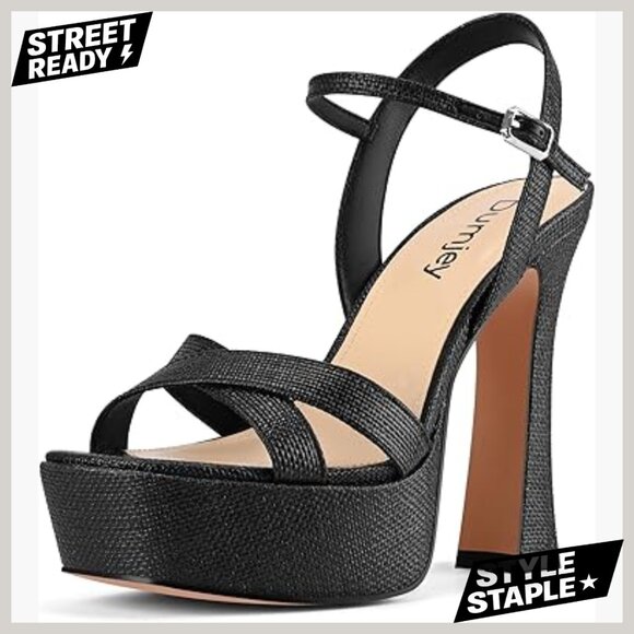 Chunky Platform Heel Sandals with Ankle Strap Open Toe Dress Shoes